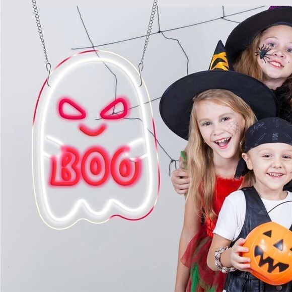 Neon Halloween Ghost  Sign Red LED light with Adjustable Brightness 15” x 11” - Picture 1 of 5